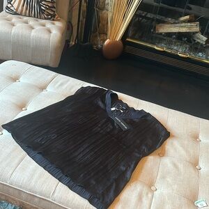 NWT Modern Works‎ Black Satin Pleated Blouse Size Medium